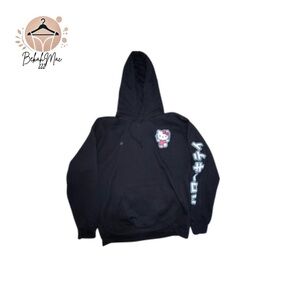 Sanrio Hello Kitty Black Hoodie with Japanese Graphic Sleeves - Size XL